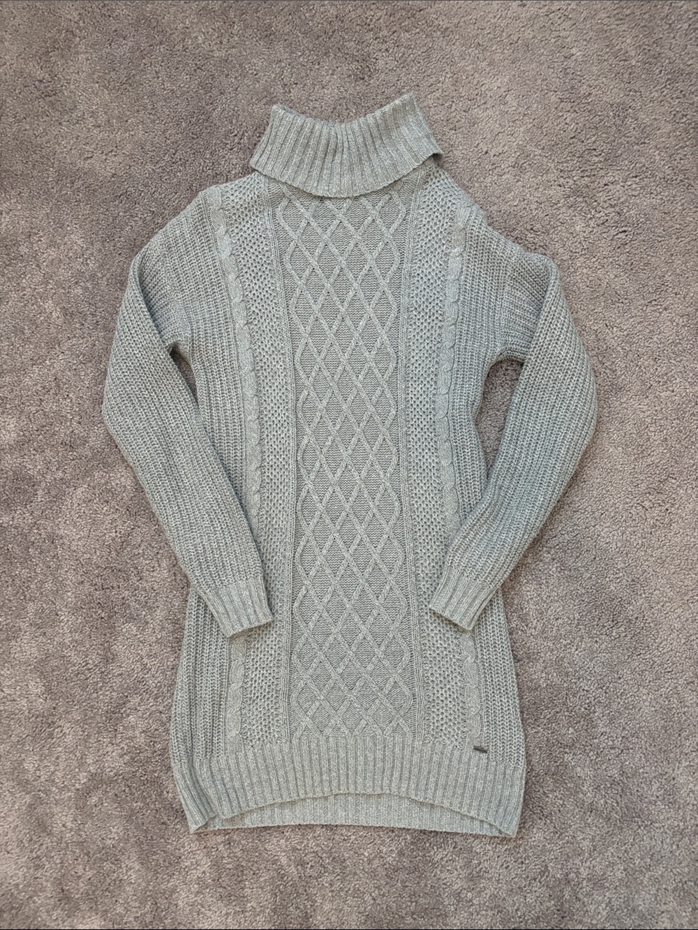 Hollister Cable-Knit Turtleneck Sweater Dress in Light Gray